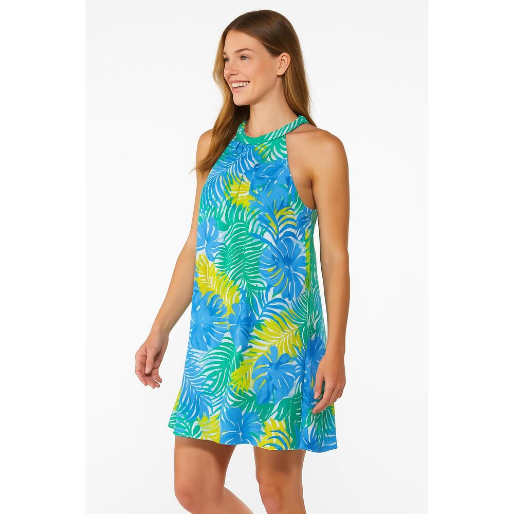 Mud Pie‎ Blue Green Tropical Floral Swing Style Swim Coverup Leaf Print Large